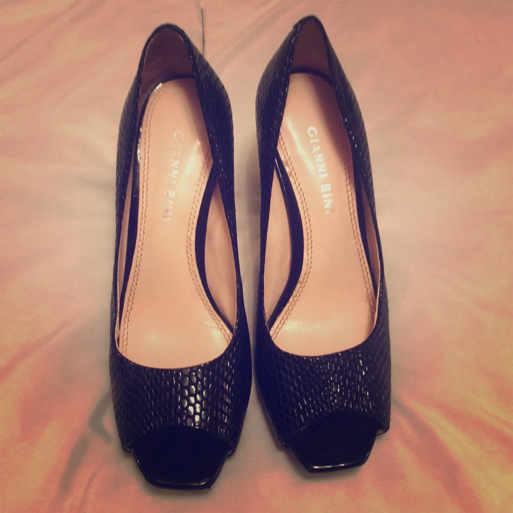 Black, open toe heels